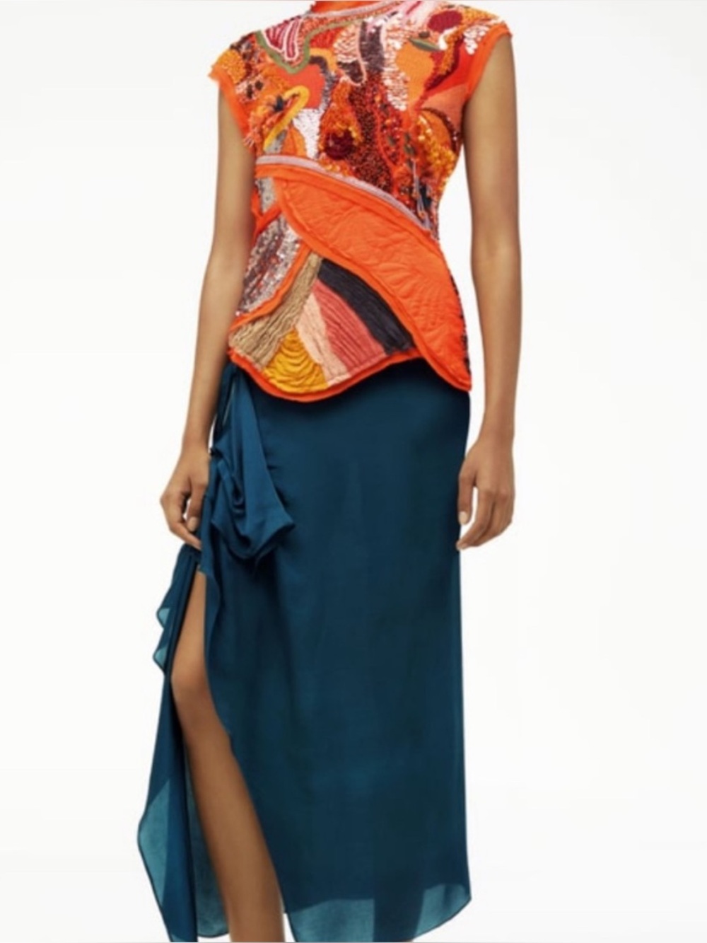 ZARA Atelier Embellished Orange Statement Dress